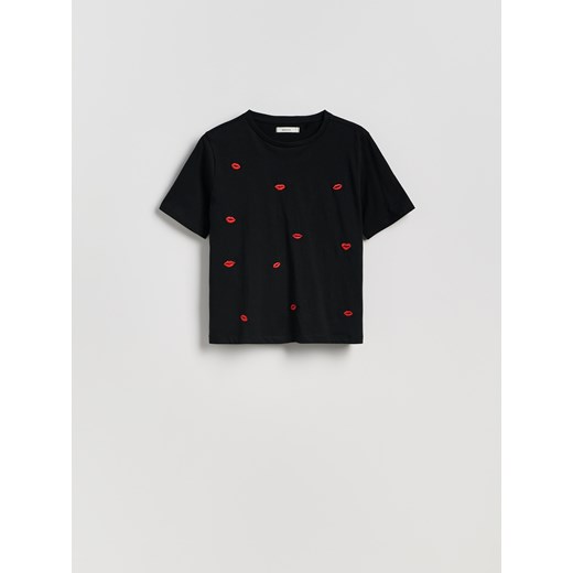 Reserved - T-shirt z haftem - czarny ze sklepu Reserved w kategorii Bluzki damskie - zdjęcie 186715010