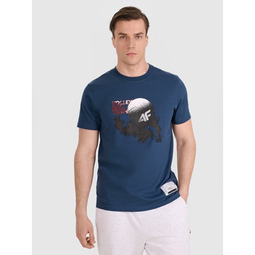 Męski t-shirt z nadrukiem 4F 4FRAW25TTSHM3235 - turkusowy ze sklepu Sportstylestory.com w kategorii T-shirty męskie - zdjęcie 186715233