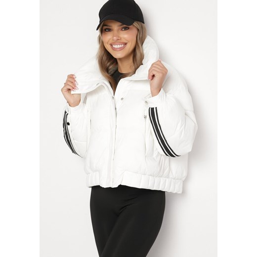 Biała Pikowana Kurtka o Kroju Oversize ze Ściągaczem i Kieszeniami Zinnova L born2be.pl