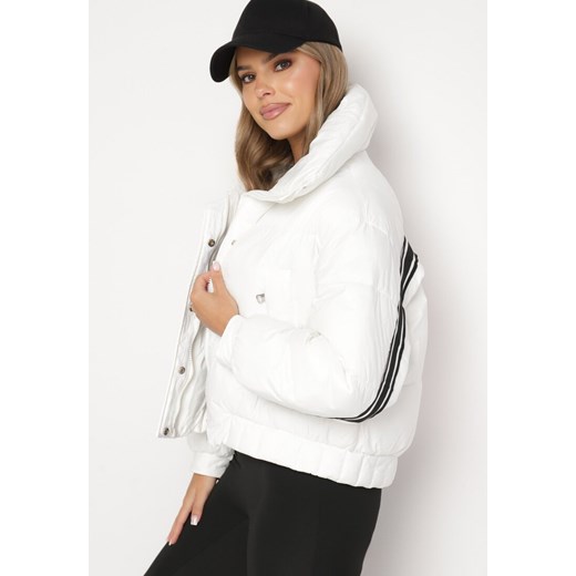 Biała Pikowana Kurtka o Kroju Oversize ze Ściągaczem i Kieszeniami Zinnova M born2be.pl
