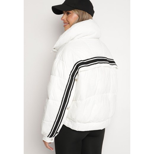 Biała Pikowana Kurtka o Kroju Oversize ze Ściągaczem i Kieszeniami Zinnova XL born2be.pl