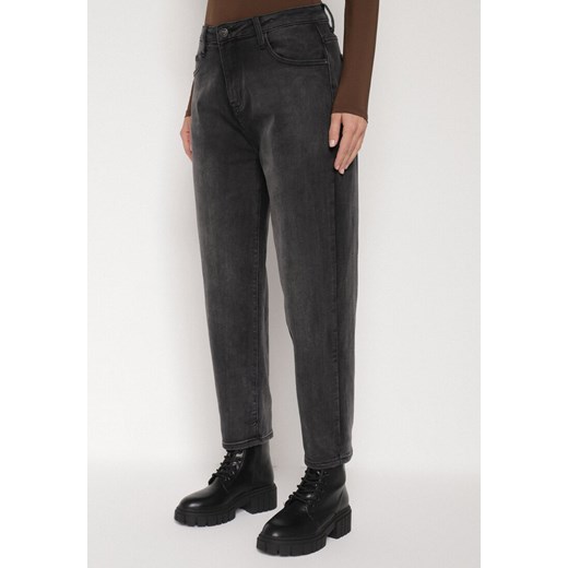 Szare Jeansy o Kroju Mom Fit z Wysokim Stanem Ralerra XL born2be.pl