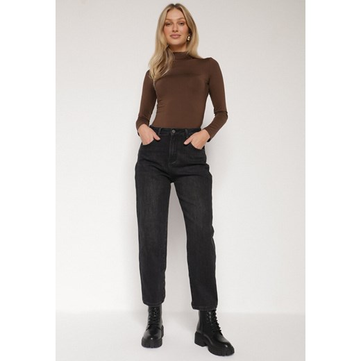 Czarne Jeansy Mom Fit z Wysokim Stanem z Domieszką Wiskozy Aclonna XS born2be.pl