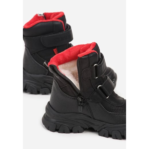 Czarno-Czerwone Śniegowce Sportowe na Rzepy Mocno Ocieplone Idimara 29 born2be.pl