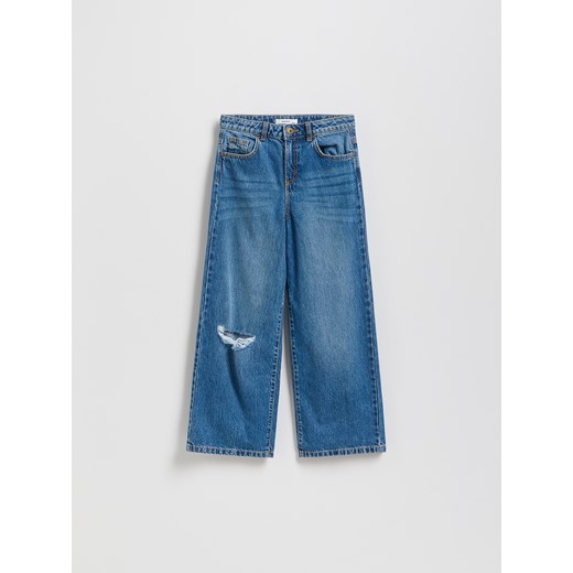Reserved - Jeansy wide leg z przetarciem - niebieski ze sklepu Reserved w kategorii Spodnie dziewczęce - zdjęcie 186719801