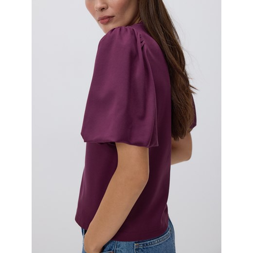 Reserved - T-shirt z bufiastymi rękawami - ciemnofioletowy Reserved S Reserved