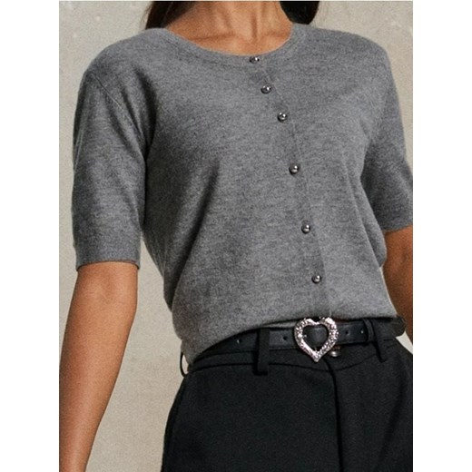 Sinsay - Rozpinana swetrowa bluzka z domieszką wełny - szary ze sklepu Sinsay w kategorii Bluzki damskie - zdjęcie 186725294