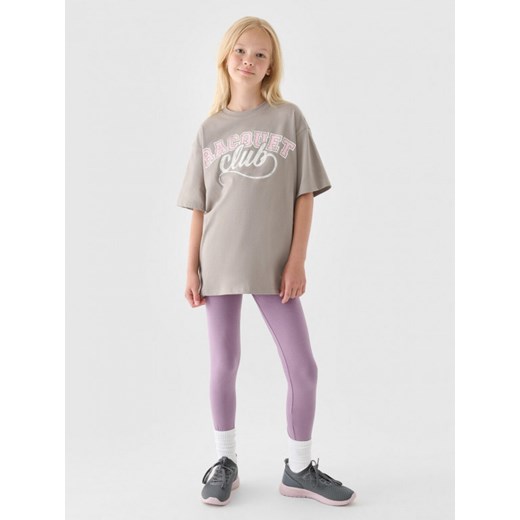 Dziewczęce legginsy dzianinowe 4F 4FJRAW24TTIGF239 - fioletowe ze sklepu Sportstylestory.com w kategorii Spodnie dziewczęce - zdjęcie 186725544