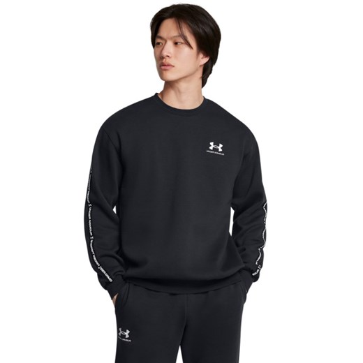 Męska bluza dresowa nierozpinana bez kaptura Under Armour UA Icon Fleece Crew Taping - czarna ze sklepu Sportstylestory.com w kategorii Bluzy męskie - zdjęcie 186725592