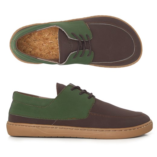 Wegańskie buty barefoot AGAZI AG28 – zielono-brązowe mokasyny z roślinnej skóry ze sklepu butyolivier w kategorii Półbuty damskie - zdjęcie 186725890