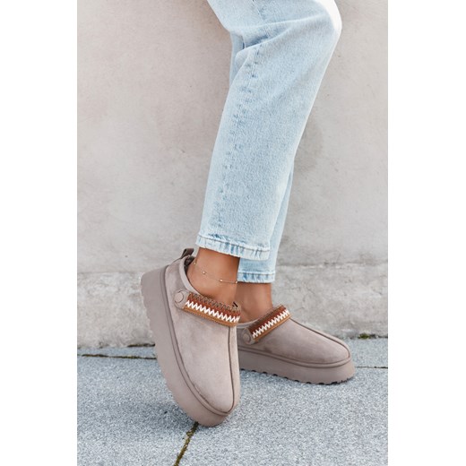 Damskie Śniegowce Platforma Ruchomy Pasek Haft Niskie Ciemnobeżowe Lyrisse ze sklepu ZAZOO w kategorii Śniegowce damskie - zdjęcie 186726540