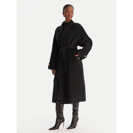 Elisabetta Franchi Płaszcz wełniany CP-68D-56E2-V820 Czarny Regular Fit ze sklepu MODIVO w kategorii Płaszcze damskie - zdjęcie 186732480