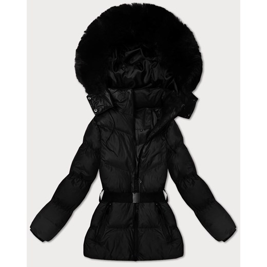 Zimowa kurtka z kapturem i paskiem J Style czarna (5M3322-392) ze sklepu goodlookin.pl w kategorii Kurtki damskie - zdjęcie 186733331