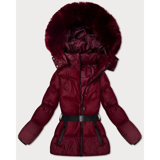 Zimowa kurtka z kapturem i paskiem J Style bordowa (5M3322-1) ze sklepu goodlookin.pl w kategorii Kurtki damskie - zdjęcie 186733353
