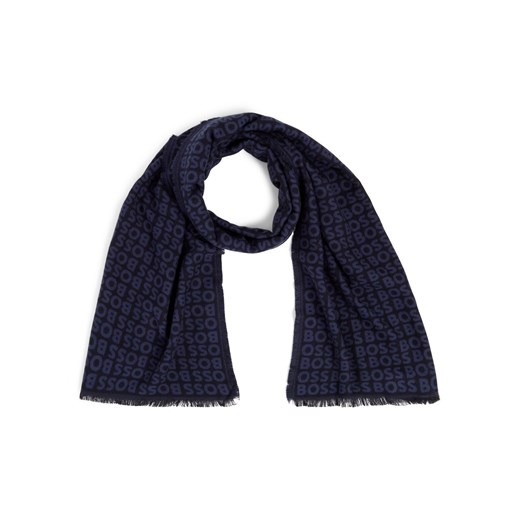 BOSS Szalik - Tadic Mężczyźni wiskoza granatowy wzorzysty ze sklepu vangraaf w kategorii Szaliki męskie - zdjęcie 186733484