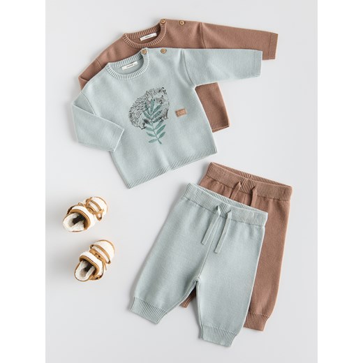 Reserved - Dzianinowy komplet z wiskozą - jasnozielony ze sklepu Reserved w kategorii Komplety niemowlęce - zdjęcie 186734504