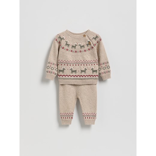 Reserved - Dzianinowy komplet z bawełną - kremowy ze sklepu Reserved w kategorii Komplety niemowlęce - zdjęcie 186734511