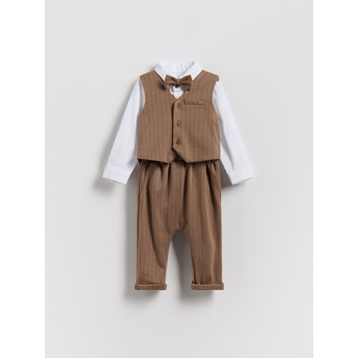 Reserved - Elegancki komplet z muszką - ciemnobrązowy ze sklepu Reserved w kategorii Komplety niemowlęce - zdjęcie 186734514
