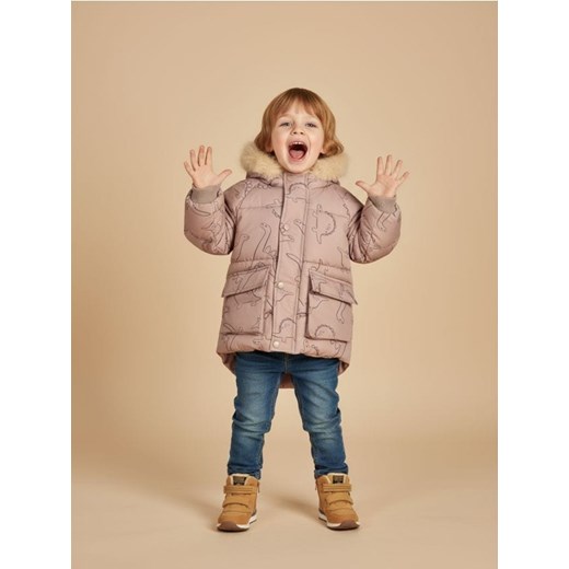 Sinsay - Kurtka puffer z ociepleniem sherpa i kapturem ze sztucznym futrem - kremowy - id: 4289J-02X - marki Sinsay - 186735631 Sinsay - Kurtka puffer z ociepleniem sherpa i kapturem ze sztucznym futrem - kremowy ze sklepu Sinsay w kategorii Kombinezony i kurtki - zdjęcie 186735631