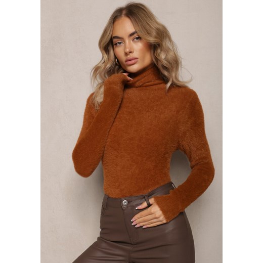 Brązowy Dopasowany Golf z Wełną i Ściągaczami Pacienche ze sklepu renee.pl w kategorii Swetry damskie - zdjęcie 186735711