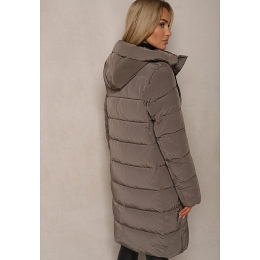 Zielona Kurtka z Pikowanymi Przeszyciami Kapturem i Wysokim Kołnierzem Atinesca Renee XL renee.pl