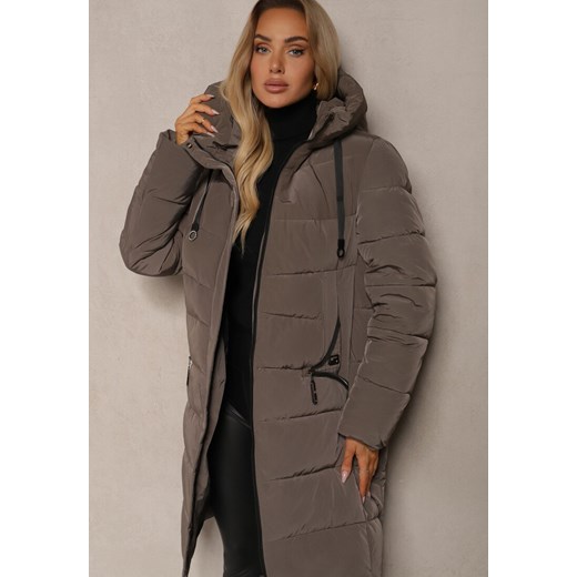 Zielona Kurtka z Pikowanymi Przeszyciami Kapturem i Wysokim Kołnierzem Atinesca Renee S renee.pl