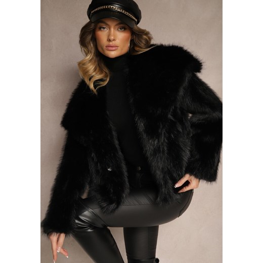 Czarna Elegancka Kurtka Futerko z Kołnierzem Vertirida ze sklepu renee.pl w kategorii Futra damskie - zdjęcie 186735800