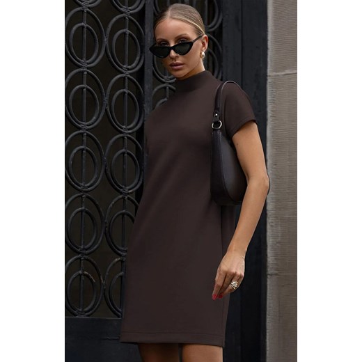 Czekoladowa sukienka damska dzianinowa z golfem KLER 377, Kolor czekoladowy, Rozmiar L, Ivon ze sklepu Primodo w kategorii Sukienki - zdjęcie 186736211