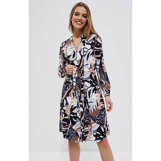 3718 Wzorzysta sukienka z wiskozy, Kolor beżowy-wzór, Rozmiar M, Moodo ze sklepu Primodo w kategorii Sukienki - zdjęcie 186736270