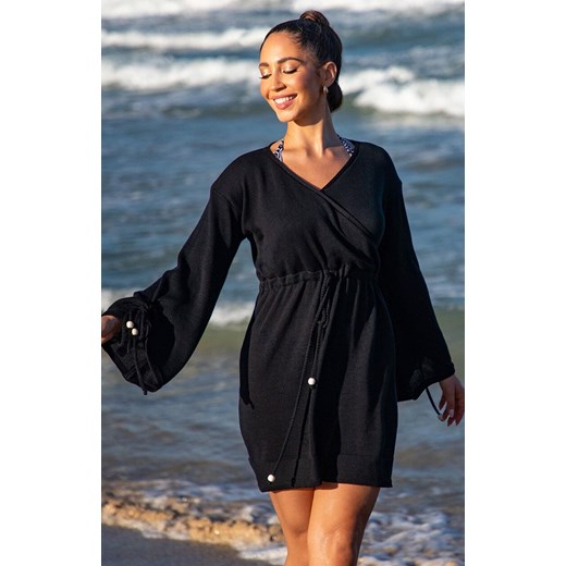 Sukienka kopertowa w stylu boho czarna 215/02, Kolor czarny, Rozmiar 36/38, Primo ze sklepu Primodo w kategorii Sukienki - zdjęcie 186736420