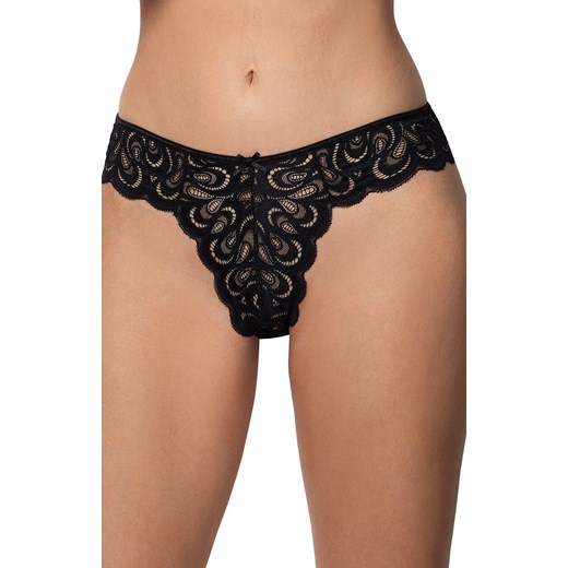 Koronkowe figi damskie brazyliany czarne Madamka, Kolor czarny, Rozmiar S, Róża ze sklepu Primodo w kategorii Majtki damskie - zdjęcie 186736422