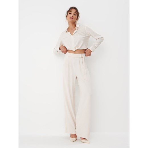 Mohito - Spodnie z szeroką nogawką - kremowy Mohito 34 Mohito okazyjna cena