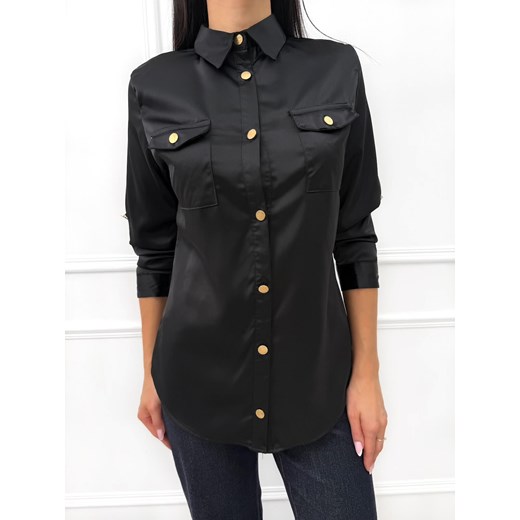 Czarna Klasyczna Koszula ze Złotymi Guzikami Modnakiecka.pl 44 ModnaKiecka.pl