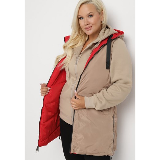 Czerwona Pikowana Kamizelka Dwustronna z Kapturem i Troczkami Nevetiani 5XL born2be.pl