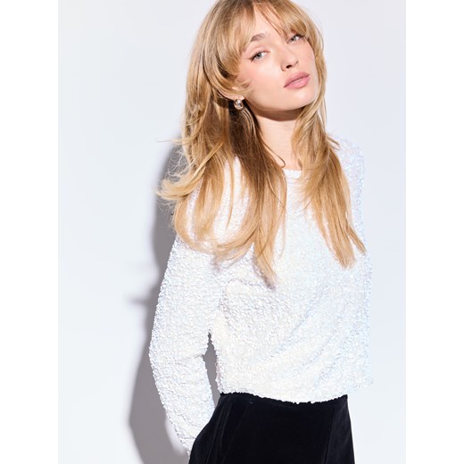 Mohito - Cekinowa bluzka z kokardkami - kremowy Mohito 34 Mohito