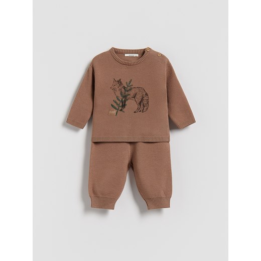Reserved - Dzianinowy komplet z wiskozą - brązowy ze sklepu Reserved w kategorii Komplety niemowlęce - zdjęcie 186739221