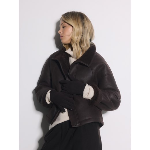 Reserved - Zamszowe rękawiczki - ciemnobrązowy ze sklepu Reserved w kategorii Rękawiczki damskie - zdjęcie 186739341