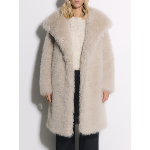Reserved - Płaszcz ze sztucznego futra - jasnoszary ze sklepu Reserved w kategorii Futra damskie - zdjęcie 186739433