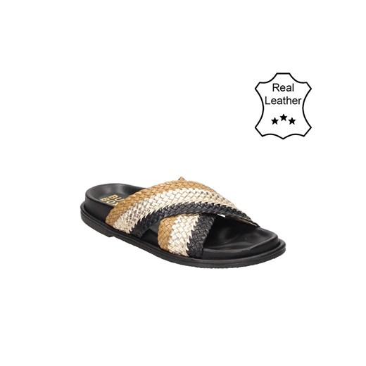 Bullboxer Skórzane kapcie w kolorze beżowo-czarnym ze sklepu Limango Polska w kategorii Kapcie damskie - zdjęcie 186740533