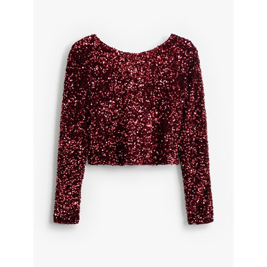 Mohito - Cekinowa bordowa bluzka z kokardkami - kasztanowy Mohito 36 Mohito