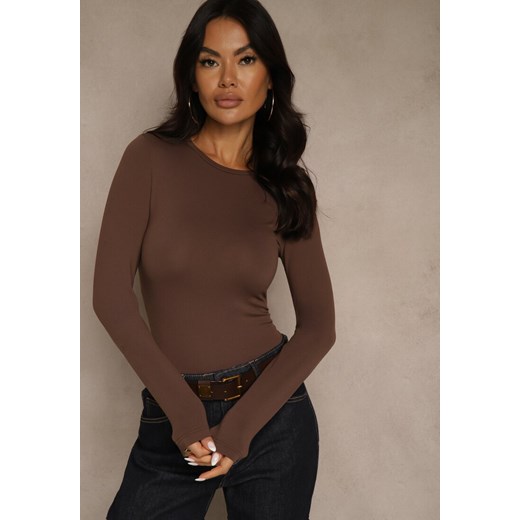 Brązowa Bluzka Longsleeve z Bawełny Avelfia ze sklepu renee.pl w kategorii Bluzki damskie - zdjęcie 186741803