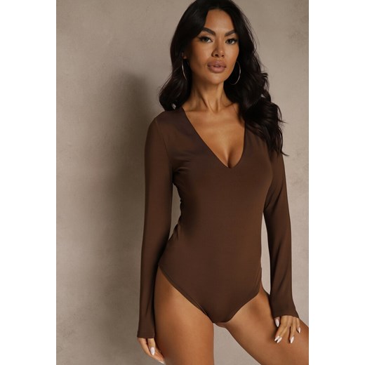 Brązowe Body z Długimi Rękawami z Wiskozą Zaithria ze sklepu renee.pl w kategorii Body damskie - zdjęcie 186741860