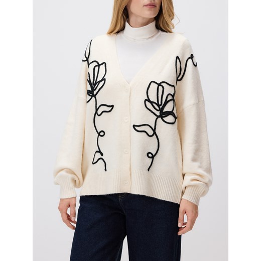 Reserved - Kardigan z haftem - kremowy ze sklepu Reserved w kategorii Swetry damskie - zdjęcie 186742032