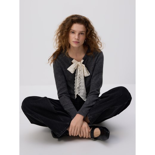 Reserved - Kardigan z wiązaniem - ciemnoszary ze sklepu Reserved w kategorii Swetry damskie - zdjęcie 186742131