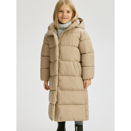 Reserved - Długi pikowany płaszcz z kapturem - kremowy ze sklepu Reserved w kategorii Płaszcze dziewczęce - zdjęcie 186742173