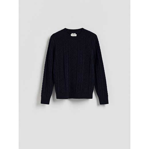 Reserved - Sweter z wełną - granatowy ze sklepu Reserved w kategorii Swetry męskie - zdjęcie 186742410