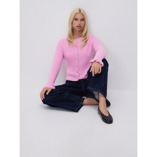 Reserved - Prążkowany kardigan - różowy ze sklepu Reserved w kategorii Swetry damskie - zdjęcie 186742521