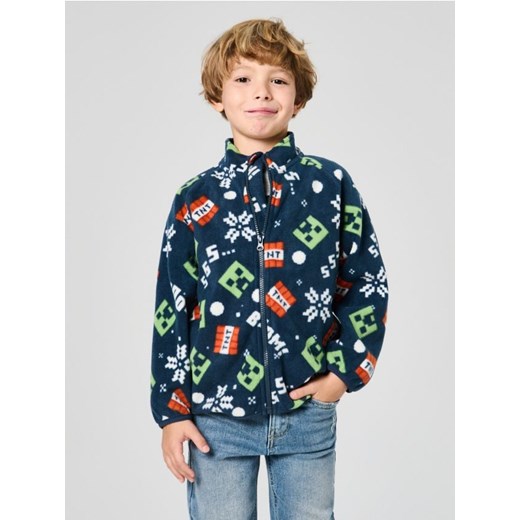 Sinsay - Rozpinana bluza polarowa bez kaptura Minecraft - granatowy Sinsay 134 (8-9 l) Sinsay