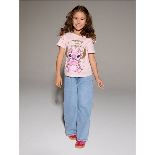 Sinsay - Bawełniana koszulka z nadrukiem Stitch - różowy ze sklepu Sinsay w kategorii Bluzki dziewczęce - zdjęcie 186744081