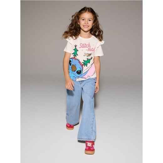 Sinsay - Bawełniana koszulka z nadrukiem Stitch - kremowy ze sklepu Sinsay w kategorii Bluzki dziewczęce - zdjęcie 186744082
